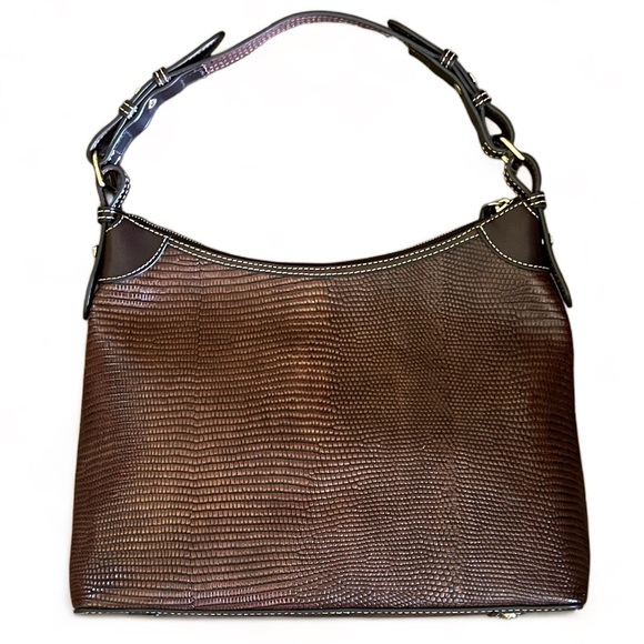 Dooney and Bourke chestnut and brown lizard embossed tmoro leather handbag tote - Picture 2 of 12